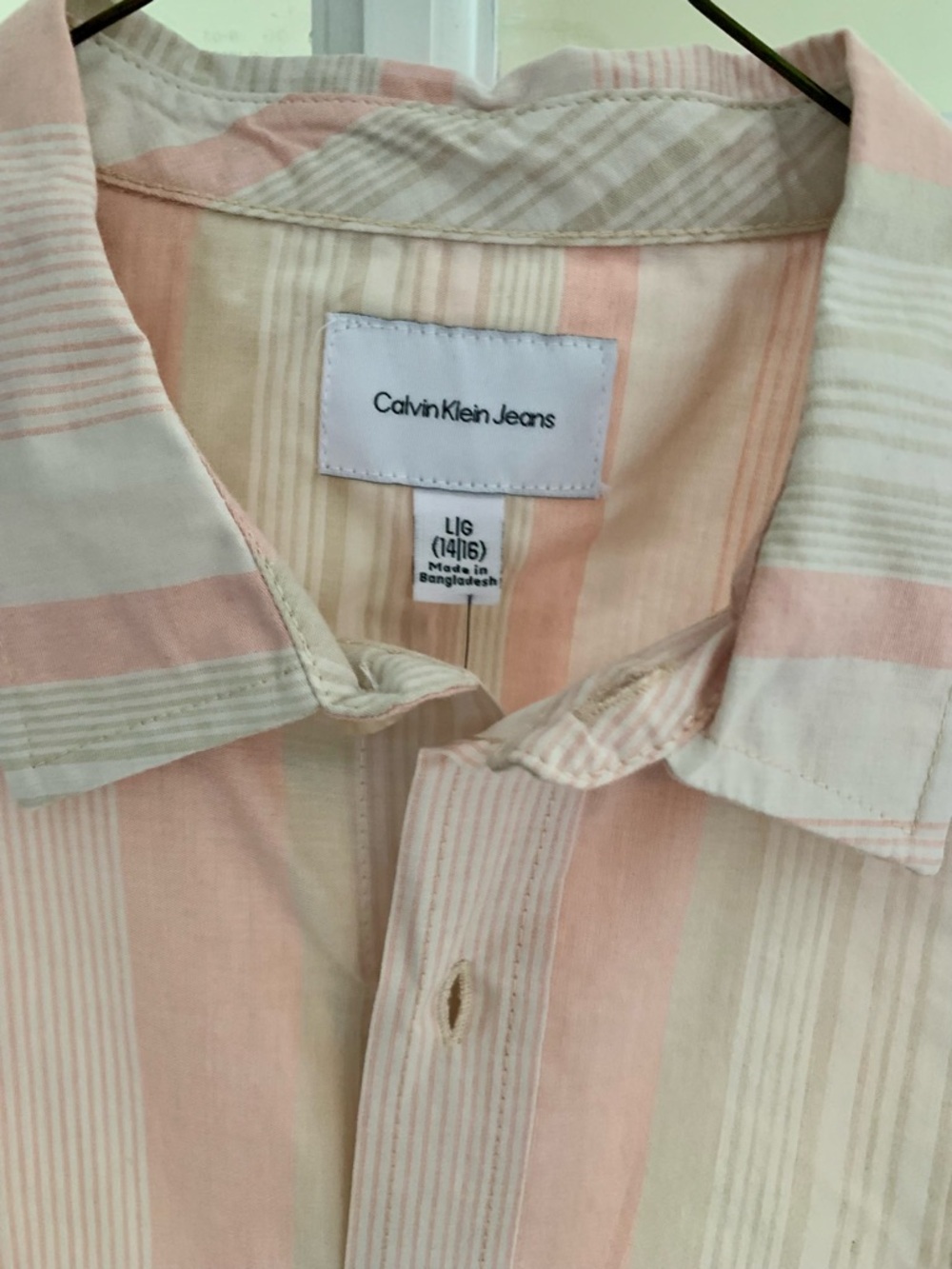 Calvin Klein Jeans boys  Pale Pink & Cream Striped Button-Up Shirt